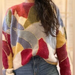 NWT Les Composantes Sezane Sweater Long Sleeve Multicolor Crew Neck Pullover